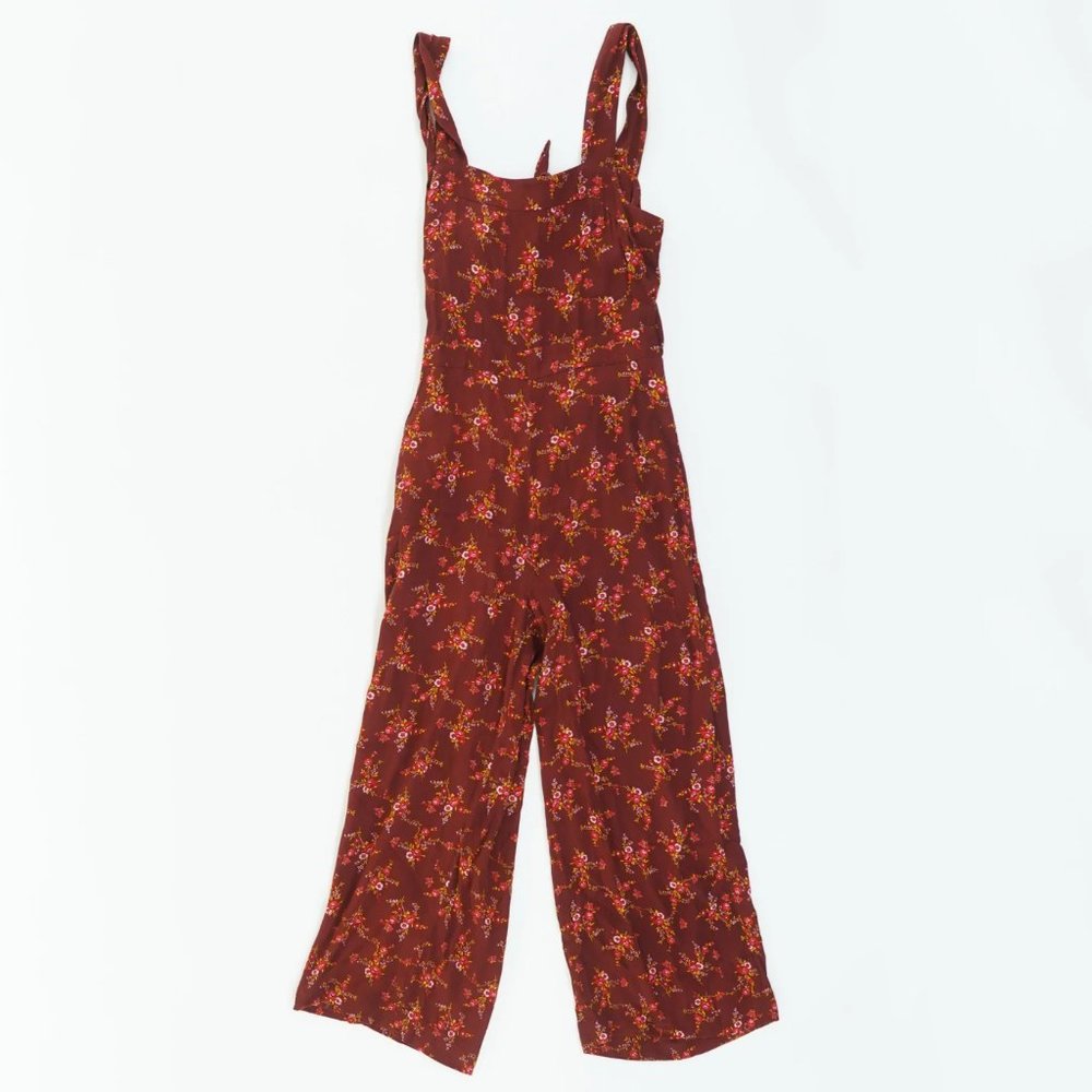 MADEWELL Maroon Floral Low Back Sleeveless Jumpsuit Women 00 XS extra small boho - Picture 1 of 2